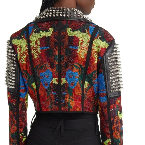 Azela Wang Beaded Faux Leather Crop Moto Jacket - Picture 2 of 9